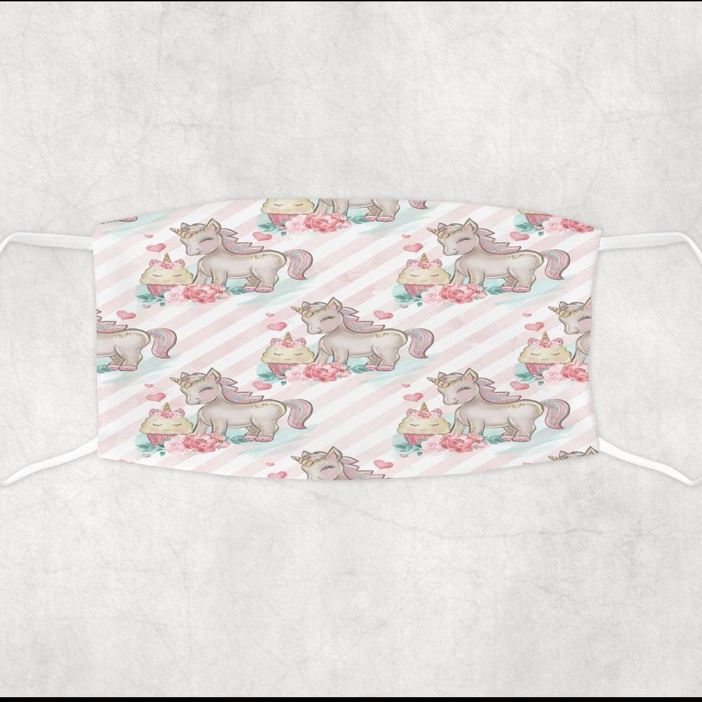 Girls Pink Gold Sparkly Unicorn Design Handmade Face Mask